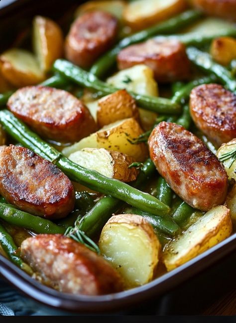 Health meal, low carbs meals, keto meal Green Beans And Potatoes And Sausage, Green Beans Sausage, Sausage Green Beans And Potatoes, Greens And Beans Recipe Italian Sausage, Sausage And Potato Casserole Ovens, Potato And Green Bean Recipe, Sausage Green Beans Potatoes, Green Bean Potatoes And Sausage, Sausage And Potato Recipes