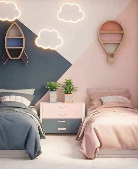 Kids Boy And Girl Shared Room, Half Boy Half Girl Room, Split Boy And Girl Room, Kids Bedroom Ideas Shared Boy And Girl, Kids Bedroom Boy And Girl, Brother Sister Room Sharing, Girl And Boy Shared Room, Bedroom Ideas For Siblings, Brother Sister Bedroom