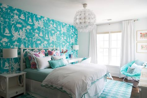 12 Beautiful Tween/Teen Girls' Bedroom Designs • Get Your Holiday On Turquoise Girls Bedroom, Colordrunk Designs, Turquoise Teen Bedroom, Bedroom Turquoise, Teen Bedroom Designs, House Of Turquoise, Girl Bedroom Designs