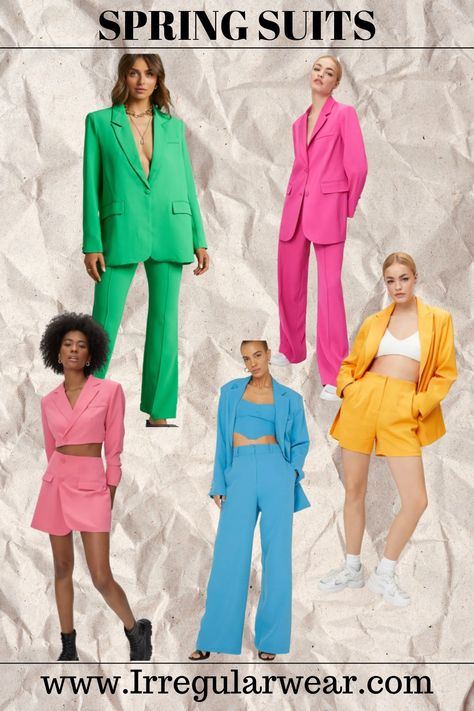 Bold Suit Women, Colorful Suits For Women, Colorful Suits, Colored Suits, Desert Disco, Picnic Fashion, Summer Swag Outfits, Garden Formal, Concert Vibes