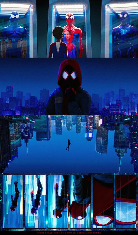 Into The Spiderverse Scenes, Spiderman Into The Spiderverse Scenes, Spider Verse Scenes, Miles Leap Of Faith, Spiderverse Scenes, Leap Of Faith Art, Spider Society, Spiderman Into The Spiderverse, Into The Spiderverse