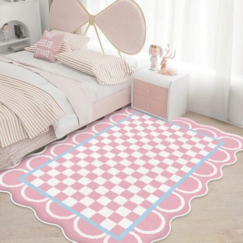 Girly Rugs, Carpet Cute, Carpet Fluffy, Rugs Large, Modern Crafts, Preppy Room, Plush Rug, Checkerboard Pattern, Polyester Rugs