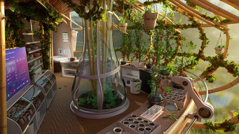 Green House Concept, House Concept Art, Solar Punk, Building Interior, Spaceship Interior, Sci Fi Environment, Live Together, Futuristic Interior, The Greenhouse