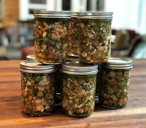 Our Owner/Chef Shelley Young has been perfecting her Chicago-style Giardiniera recipe for a year. Here's the winning and fiery version! Canning Giardiniera Recipe, Chicago Style Giardiniera Recipe, Giardiniera Recipe, Canning Vegetables, Relish Recipes, Italian Beef, Pickled Veggies, Chicago Food, Pickled Vegetables