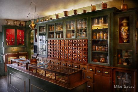 Pharmacy - I'll be out in a minute  by Mike  Savad Apothecary Decor, Apothecary Cabinet, Medicine Bottles, Colmar, Tea Shop, 인테리어 디자인, Apothecary, Pharmacy, Craft Room