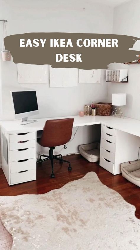 Ikea Home Office Corner, Office Space With Windows, Home Office Ideas Using Ikea Furniture, Counter Top Desk Work Spaces, Multiple Printer Storage, Craft Desk With Storage Small Spaces, Ikea Alex Alternative, L Shape Desk For Two People, Small 2 Desk Office