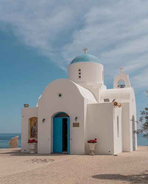 Visit Cyprus’s Instagram photo: “Our coast is dotted with various surprises, like the charming chapel of Agios Nikolaos in Protaras. Have you stumbled across it? 💙🤍…” Protaras Cyprus, Cyprus Summer, Visit Cyprus, Dream Holiday, Cyprus, Taj Mahal, Instagram Photo, Building, Travel