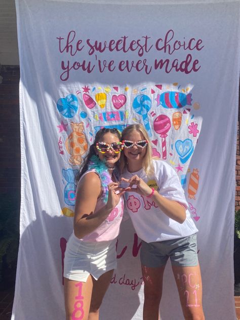 Candy Land Sorority Bid Day, Phi Mu Bid Day Themes, Candy Theme Bid Day, Candy Land Sorority Theme, Candyland Bid Day Theme, Candyland Sorority Theme, Phi Mu Bid Day, Candy Bid Day Theme, Candy Land Bid Day