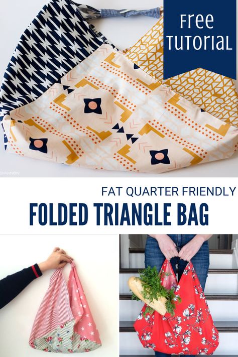 Folded Triangle Fat Quarter Bag – Sewing With Scraps Fat Quarter Bag, Sewing With Scraps, Quick Projects, Fat Quarter Projects, Bento Bag, Origami Bag, Tote Bag Tutorial, Triangle Bag, Bento Bags