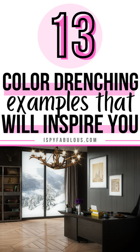 Color drenching is everywere! Get inspired by these gorgeous examples of how to use color drenching in different spaces. See the different effects color drenching can have on a space, depending on how much natural light your room has and what tone or color you choose. Click on the link to head to the blog post. Rooms With One Wall A Different Color, Color Drenched Rooms, Color Drenched Room, Rooms Painted All One Color, Color Saturated Room, Color Drenching Living Room, Color Drenching Interiors, Color Drenching Bedroom, Piano Room Design