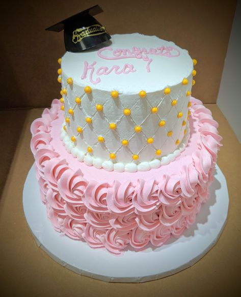 Cake With Whipped Icing, Whipped Icing, Pink Graduation, Graduation Cake, Three Tier, Graduation Cakes, Grad Party, Grad Parties, Cake Decorating