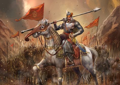 The Great Maharana Pratap (PRT_6900_40573A) - Canvas Art Print - 36in X 25in Maharana Pratap Art, Royal Rajput Wallpaper, महाराणा प्रताप, भारतीय इतिहास, Maharana Pratap, Great Warriors, Warriors Wallpaper, Hinduism Art, Realism Painting