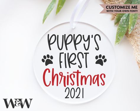 Dog First Christmas Ornament, Wood Signs Cricut, Dogs First Christmas, Signs Cricut, First Christmas Svg, Dog Mom Svg, Stencils For Wood Signs, Free Svgs, Ornament Svg