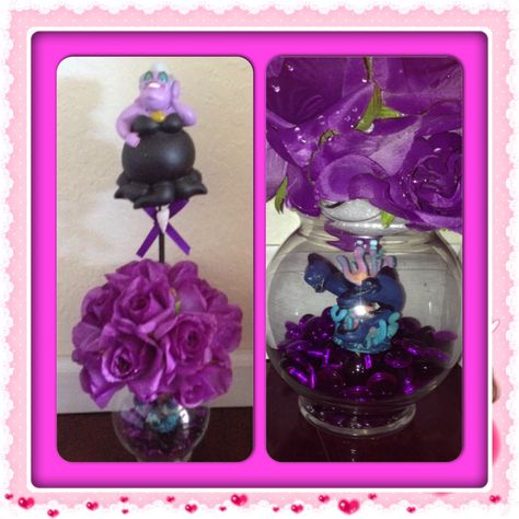 Little Mermaid centerpiece for my baby girl's birthday Ursula Centerpiece, Little Mermaid Centerpieces, Mermaid Centerpiece, Disney Princess Theme Party, Uma Descendants, Lil Mermaid, Little Mermaid Party, Happy Crafts, The Little Mermaid Party