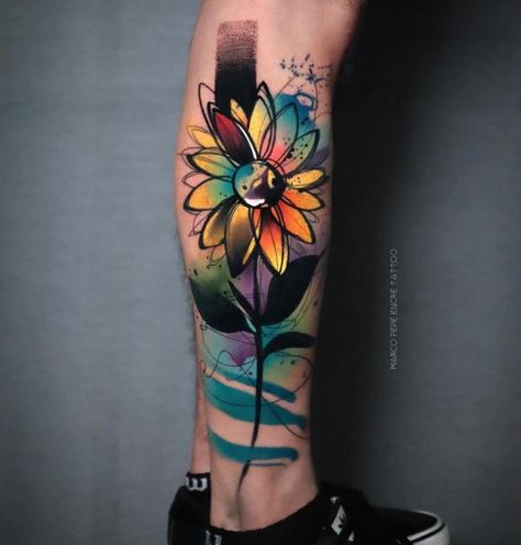 Sunflower Tattoo Ideas, Pride Tattoo, Chrysanthemum Tattoo, Beautiful Flower Tattoos, Sunflower Tattoos, Tatuaje A Color, Beautiful Tattoo, Floral Tattoo Design, Knee Tattoo