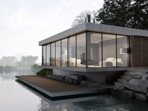 windows outdoor neutrals modern glass concrete architecture  Japanese Trash masculine design inspiration Building A Container Home, Glass Walls, Floating House, Beautiful Architecture, Residential Architecture, Design Case, Contemporary Architecture, Amazing Architecture, Container House