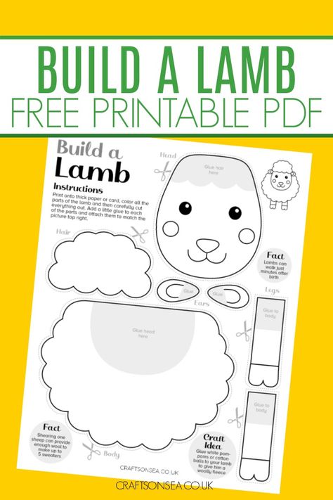 Build A Lamb Craft (FREE Printable) The Crippled Lamb Activities, Christmas Sheep Craft, Passover Lamb Craft, Easter Lamb Craft, Lamb Ornament Diy, Lamb Crafts, Baby Jesus Craft, Paper Activities, Sheep Craft