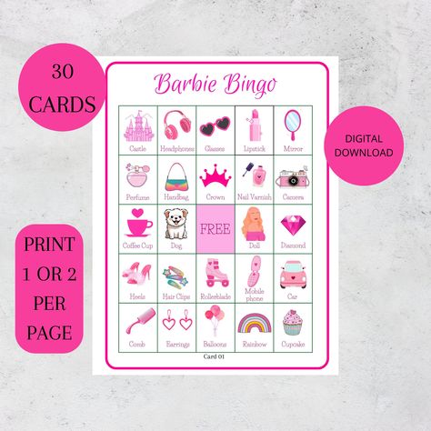 Barbie Bingo, 30 Printable Barbie Bingo Cards, Princess Birthday, Barbie Party Game, Princess Birthday Party, Barbie Printable, Bingo Games Barbie Bingo, Barbie Party Games, Barbie Birthday Party Games, Birthday Party Barbie, Printable Barbie, Bingo Games For Kids, Free Bingo Cards, Printable Bingo Games, Birthday Barbie