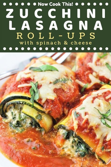 These easy Zucchini Lasagna Roll-Ups With Spinach and Cheese use strips of zucchini instead of lasagna noodles and are a delicious lower-carb meatless dinner that everyone will love! They're a great way to use up some of those big zucchini from your garden! Get the recipe and give them a try! #zucchinilasagnarollups #zucchinilasagna #zucchinirollatini #zucchini Easy Zucchini Lasagna, Homemade Spaghetti Sauce Easy, Zucchini Lasagna Rolls, Lasagna Roll, Roll Ups Recipes, Lasagna Rollups, Lasagna Noodles, Cheese Lasagna, Zucchini Lasagna