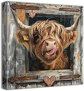 Highland Cow Pictures, Highland Cow Painting, Christmas Angel Crafts, Highland Cow Art, Rooster Painting, Wall Art Funny, Cow Pictures, Western Paintings, Farm Cow