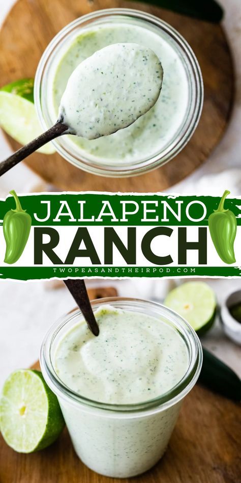 This homemade Jalapeño Ranch only takes 10 minutes to make. It’s made with plain Greek yogurt (or sour cream), jalapeño, cilantro, garlic, onion powder, dill, and fresh lime juice. Use as a dressing, sauce, or dip! Pork Spare Ribs Recipe, Jalapeño Ranch, Jalapeno Ranch Dressing, Ranch Dressing Dip, Cookie Cookbook, Slow Cooker Pasta, Ranch Recipe, Slow Cooker Desserts, Appetizer Salads