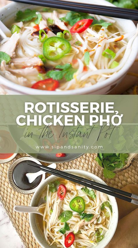 Pho Instant Pot Recipes, Crock Pot Pho, Instant Pot Pho Chicken, Seafood Pho, Rotisserie Chicken Pho Recipe, Quick And Easy Pho Recipes, Pho With Rotisserie Chicken, Easy Rotisserie Chicken Pho, Rotisserie Chicken Pho