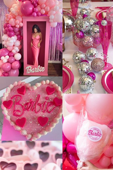 Barbie Birthday Ideas For Women, Barbie Women Party, Barbie Theme Party Adult, Barbie Birthday Party Woman, Pink Barbie 21st Birthday, Barbie Theme Hen Party, Barbie Party Playlist, Barbie Theme Hen Do, Barbie Birthday For Adults