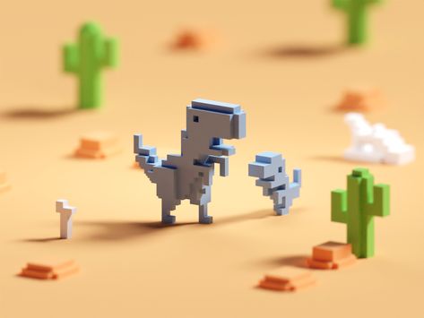 No Internet Dino (colored version) by Mohamed Chahin   #design #dribbblers #dribbble #b3d #voxels #3d Websites Design Inspiration, Ui Ux App, No Internet, Websites Design, Isometric Art, Low Poly Art, 3d Artwork, Minecraft Designs, Zbrush