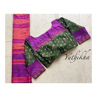 Double Colour Blouse Design, Computer Embroidery Designs, Fruit Kebabs, Blue Blouse Designs, Blouse Designs High Neck, Computer Works, Boat Neck Blouse Design, Cotton Blouse Design, Cutwork Blouse Designs