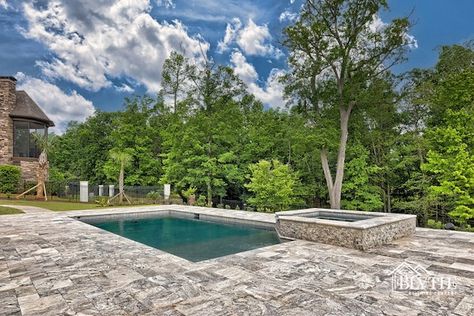 What Is Travertine? Pros and Cons of a Travertine Pool Deck Travertine Coping Around Pool, Walnut Travertine Pool Deck, Luxury Pool Deck, Travertine Pool Deck, Travertine Pool Decking, Travertine Deck, Travertine Patio, Travertine Pavers, Travertine Pool