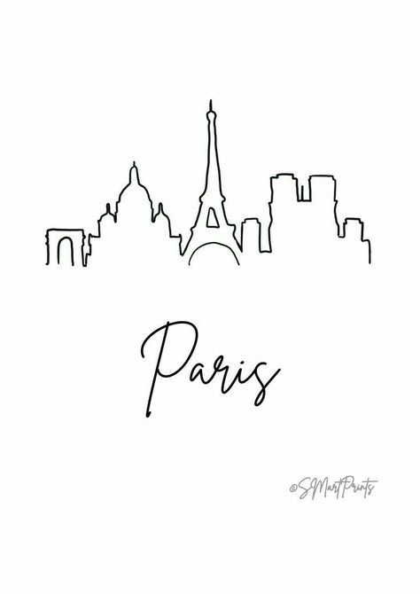 Drawing City, Paris Drawing, Skyline Drawing, Paris Tattoo, Paris Poster, French Poster, Paris Logo, City Drawing, France Drawing