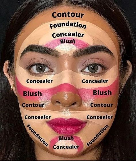 Makeup Charts Face Tutorials, Makeup Template Face, Face Makeup Guide, Face Contouring Makeup, Makeup Steps, Makeup Order, Beginners Eye Makeup, Simple Makeup Tips, Makeup Face Charts