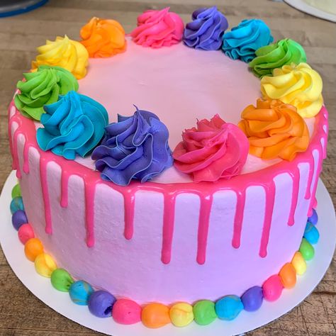 Neon Rainbow Birthday Cake, Rainbow Color Cake Birthday, Rainbow Trolls Cake, Colorful Sprinkle Cake, Diy Trolls Birthday Cake, Flower Rainbow Cake, Trolls 3rd Birthday Cake, Trolls 1st Birthday Cake, A For Adley Cake