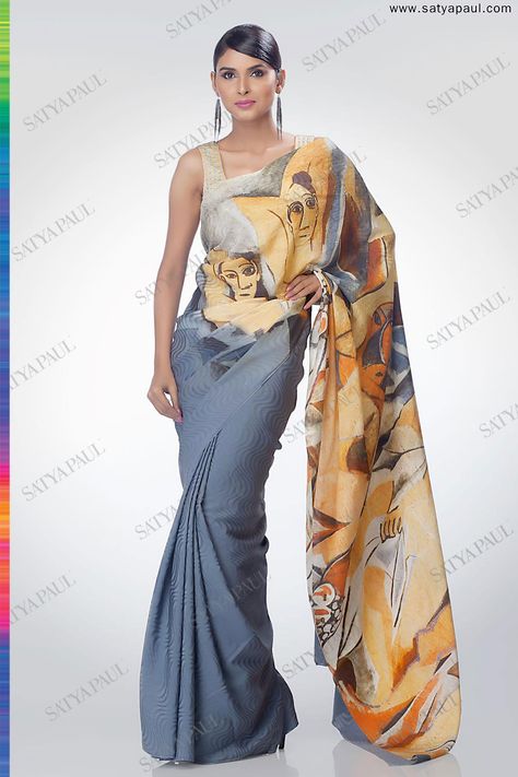 Satya Paul is a premier designer label Satya Paul Sarees, Saree Borders, Sari Lehenga, Satya Paul, Indian Sari Dress, Sari Design, Pakistani Couture, Modern Saree, Indian Silk Sarees