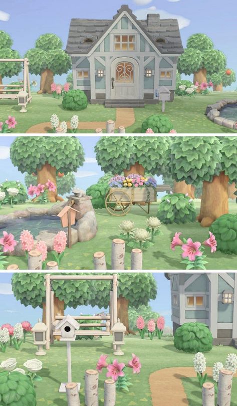 Redid my front yard! - AnimalCrossing Acnh Cottagecore, Animal Crossing 3ds, Animals Crossing, Ac New Leaf, Animal Crossing Memes, Animal Crossing Guide, Animal Crossing Qr Codes Clothes, Animal Crossing Wild World, Front Yard Design