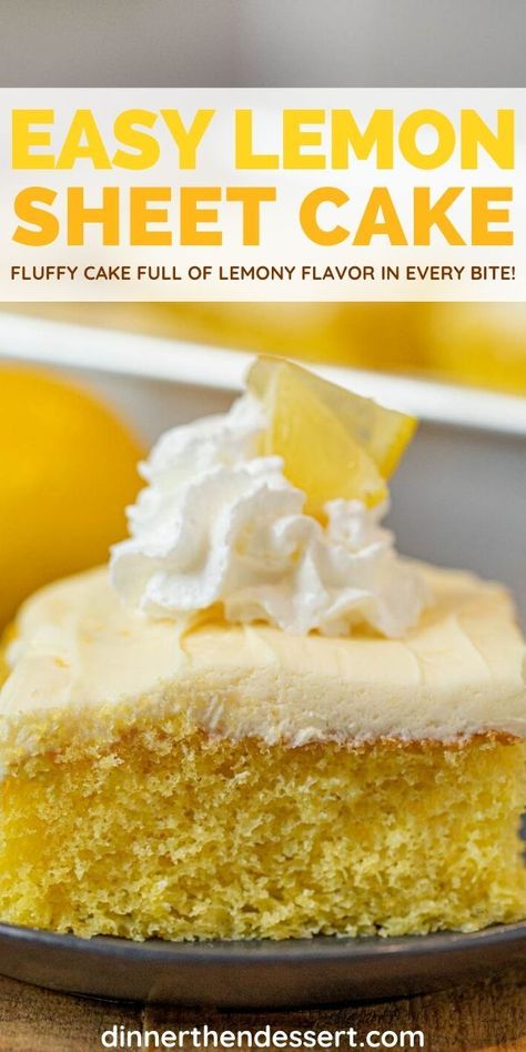 Sheet Pie, Lemon Sheet Cake Recipe, Lemon Sheet Cake, Easy Lemon Cake, Lemon Food, Cake Batter Recipes, Lemon Cake Easy, Sheet Cake Recipe, Citrus Desserts