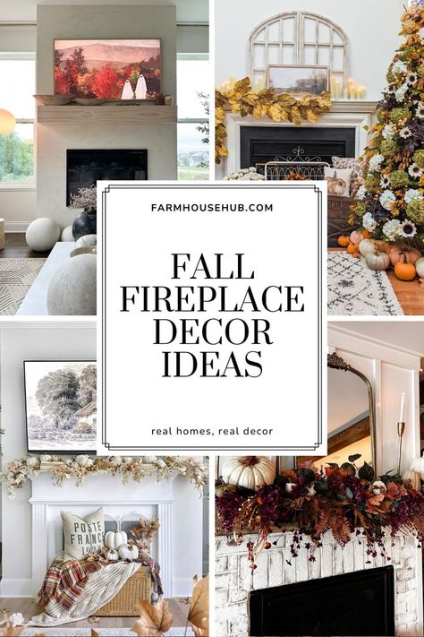 Fall Fireplace Decor Fall Stone Mantle Decor, Fall Fireplace Ideas, Thanksgiving Fireplace Decor, Cozy Fall Fireplace, Stone Mantle Decor, Fall Fireplace Decor Mantles, Chic Fall Decor, Hearth Decor, Fireplace Decor Ideas