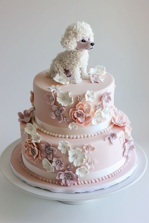 Chic Poodle Birthday Cakes That Are Almost Too Pretty to Eat Poodle Cake Design, Poodle Party Theme, Poodle Birthday Cake, Dog Birthday Cake Ideas, Poodle Cake, Puppy Birthday Cakes, Dog Birthday Cake, Dog Cakes, Birthday Cake Ideas