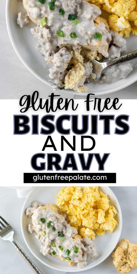 This classic American diner-style breakfast recipe is not so difficult to create at home, and I'm showing you how to make the best gluten-free biscuits and gravy ever with this easy recipe. Gluten Free Biscuits And Gravy Casserole, Gluten Free Biscuits And Gravy, Gluten Free Sausage Gravy, Gluten Free Drop Biscuits, Breakfast Gravy, Biscuits And Gravy Recipe, Gluten Free Sausage, Gluten Free Gravy, Sausage Gravy And Biscuits