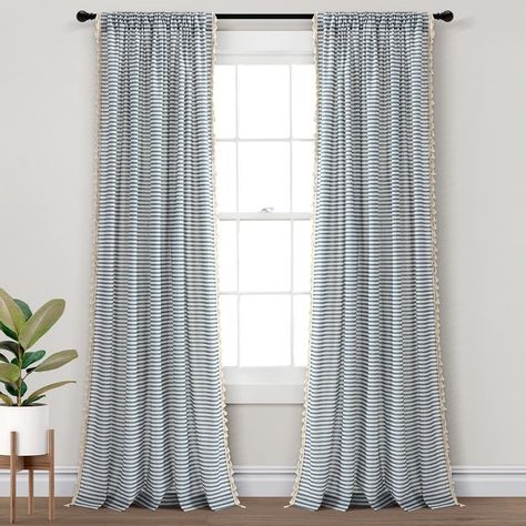 Lush Decor Boho Coastal Horizontal Ticking Stripe Tassel Window Curtain Panels - Bed Bath & Beyond - 37175428 Lush Decor, Oasis Dress, Rod Pocket Curtain Panels, Rod Pocket Curtains, Ticking Stripe, Black Panels, Horizontal Stripes, Curtain Panels, Window Curtain