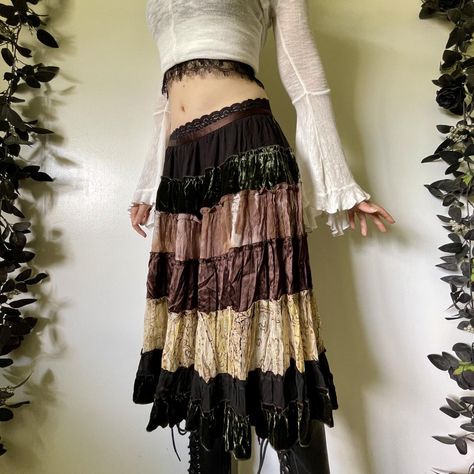 whimsigoth patchwork velvet midi skirt
witchy... - Depop Midi Skirt Brown, Boho Velvet, Velvet Midi Skirt, Vintage Patchwork, Fairy Grunge, Tier Skirt, Tiered Skirt, Natural Fabrics, Bohemian Style