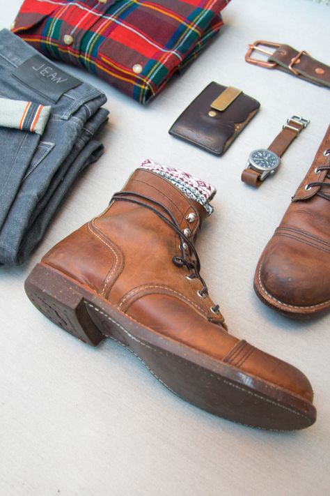 Iron Rangers paired with a rugged flannel and selvedge jeans outfit Redwing Iron Ranger Outfits, Iron Ranger Boots Outfit, Iron Rangers, Iron Ranger Boots, Ranger Boots, Red Wing Iron Ranger, Iron Ranger, Wing Boots, Mens Dress Boots