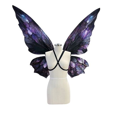 Purple amethyst crystal fairy costume wings. For more information on how to wear your Moon Moth wings, visit my website here: https://www.moonmothwings.com/pages/how-to-wear-moon-moth-wings Availability Made to order, will ship within 2 weeks of purchase. Product Information >> These wings are made from cotton fabric, shaped with steel wire. >> If the wings get wrinkly, they can be ironed (avoid ironing over the wire channels). For shipping the wings will be folded in half. More Information I am Moon Fairy Cosplay, Moon Fairy Costume, Aasimar Druid, Gothic Fairy Wings, Dark Fairy Wings, Fairy Costume Wings, Dragon Twins, Purple Fairy Wings, Fairy Ball