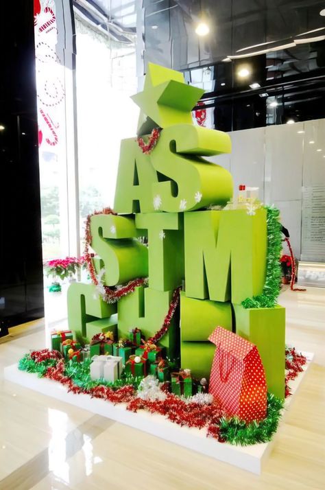 Christmas Installation, Christmas Shop Displays, Hotel Christmas, Westin Hotel, Christmas Booth, Christmas Stage, Mall Decor, Foam Letters, Christmas Window Display