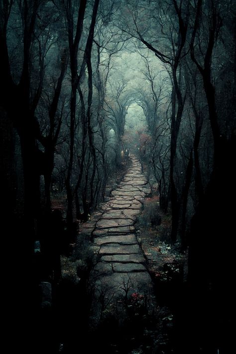 Haunted Forest Background, Creepy Path, Spooky Enchanted Forest, Gothic Woods, Spooky Forest Aesthetic, Dark Enchanted Forest, Spooky Forest Painting, Creepy Forest, Spooky Forest