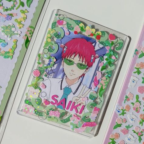 saiki kusuo, anime photocard, polco, toploader deco Anime Toploader Deco, Anime Photocard, Self Business, Saiki K, Saiki Kusuo, Cute Stationery, Diy Ideas, Photo Cards, Art Journal