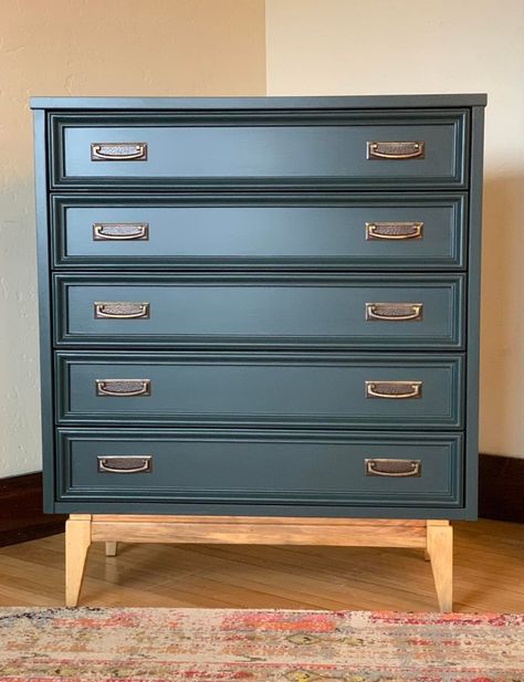 Dark Teal Dresser, Teal Dresser Diy, Teal Painted Furniture, Orange Dresser, Teal Dresser, Milk Paint Colors, Grey Dresser, General Finishes Milk Paint, Teal Paint