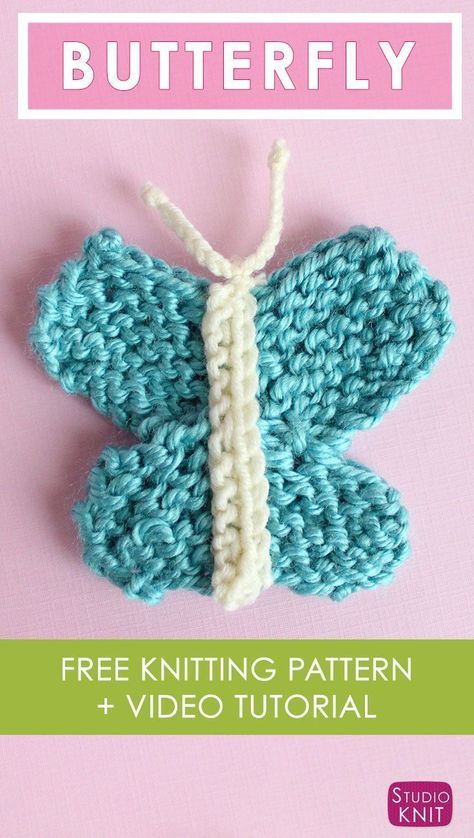 Love this pretty Butterfly Knitting Pattern with Easy Free Pattern   Video Tutorial by Studio Knit via @StudioKnit Knitted Flower Pattern, Craft Spring, Studio Knit, About Butterfly, Pretty Butterfly, Stash Buster, Scrap Yarn, Knit Dishcloth, Butterfly Collection