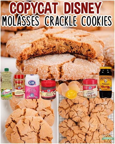 DISNEY'S MOLASSES CRACKLE COOKIES - Family Cookie Recipes Disney's Molasses Crackle Cookies, Disney Molasses Crackle Cookie, Molasses Crackle Cookie Disney, Disney Molasses Crackle Cookies, Crackle Cookies, Desert Bar, Molasses Cookies Recipe, Cookie Deserts, Wilderness Resort