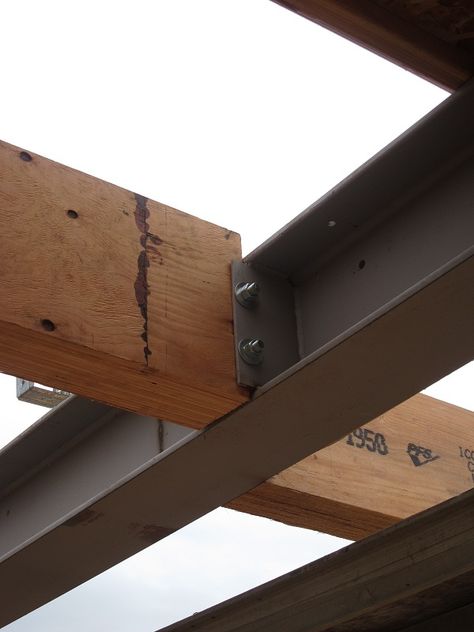 Steel I-beams and floor joists | Contractor Talk - Professional Construction and Remodeling Forum Post And Beam House, Steel Architecture, Metal Beam, Framing Construction, Steel Frame House, Steel Frame Construction, Modern Barn House, Wood Ceiling, Steel Beams